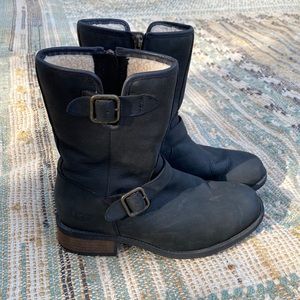 UGG Black Leather Moto Boots